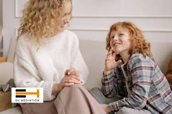 Happy mother and child after sorting child arrangements mediation Basildon